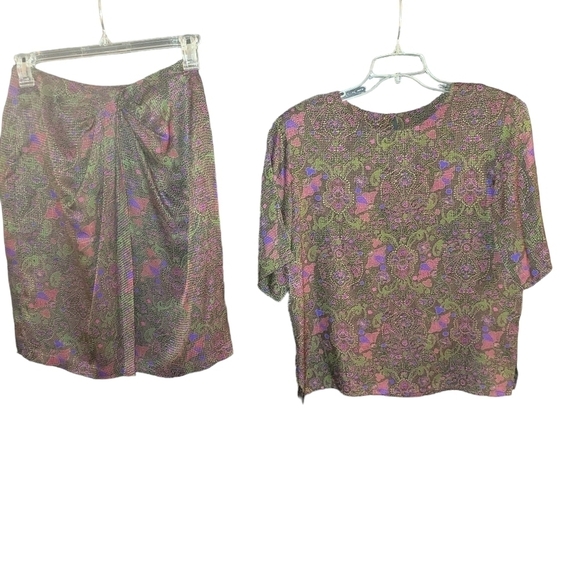 Vintage Anne Klein II Blouse 12, Skirt 12P 100% Silk lined 12 Multiple Colors - Picture 1 of 6